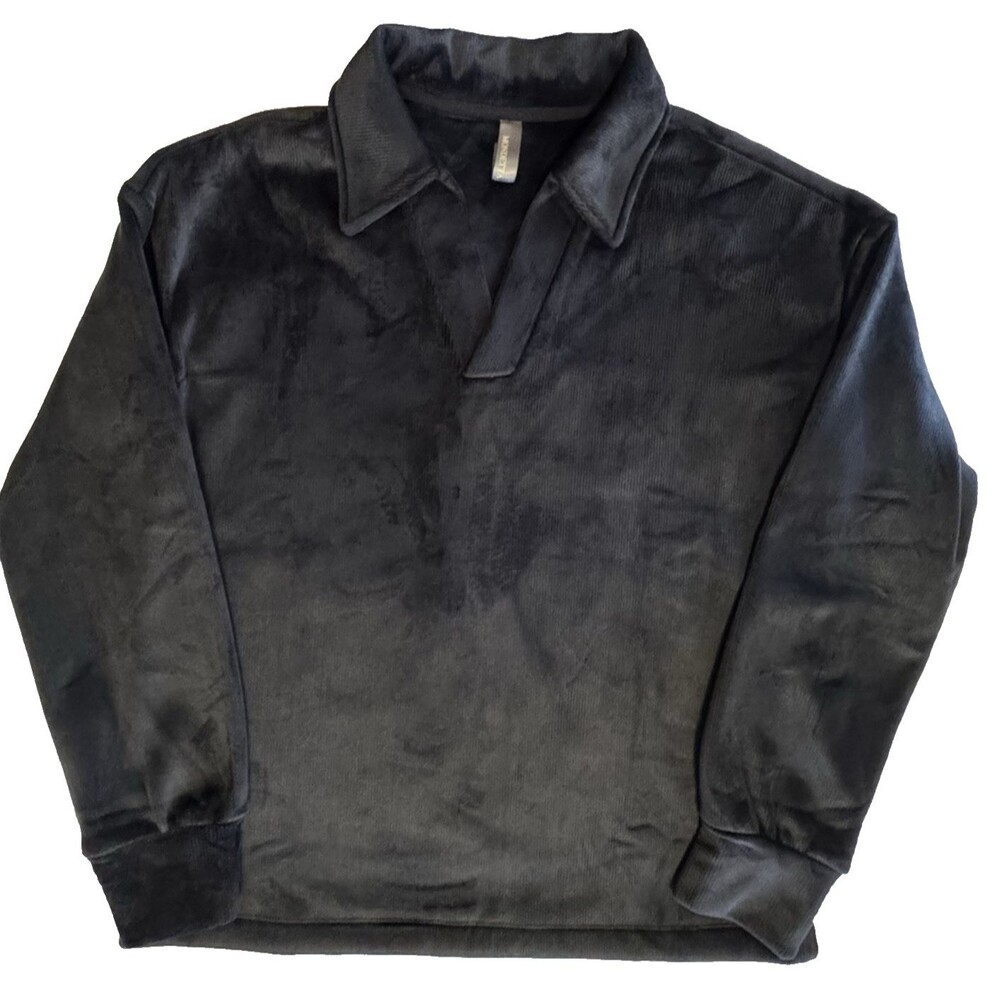 Mondetta Womens Size Medium Black Corduroy Long Sleeve Fleece Pullover Shirt